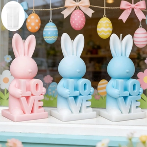 Rabbit holding LOVE letter silicone mold for DIY Easter scented candle making