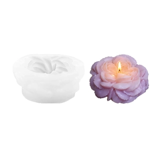 3D Peony flower silicone mold with finished blooming rose candle for DIY candle making