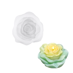 3D blooming rose silicone mold for DIY scented candles and plaster crafts with sample candle