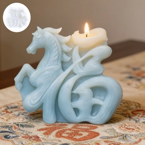 Chinese zodiac horse shaped scented candle mold with 3D fu character relief