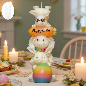 Easter bunny silicone mold for DIY scented candles and resin crafts with Happy Easter design