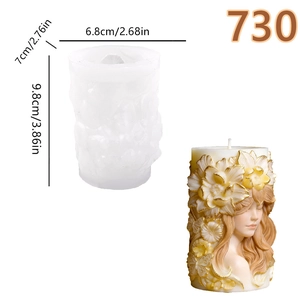 Moule en silicone fille aux fleurs en relief pour bougies parfumées DIY et artisanat en résine