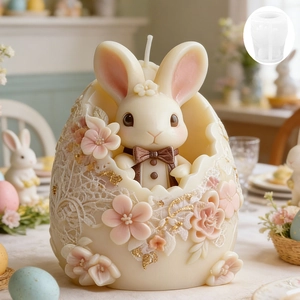 Easter Bunny In Eggshell Silicone Mold Relief Floral Egg Rabbit Candle Aromatherapy Plaster Resin Craft DIY Molding Tool