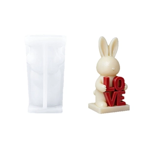 Rabbit with LOVE letter silicone mold for DIY Easter candles and plaster ornaments