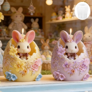 Gentleman rabbit in floral egg silicone mold for DIY candles and resin crafts