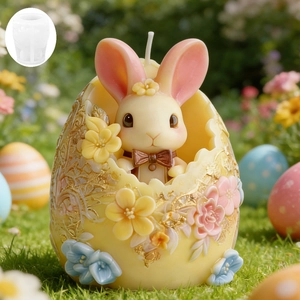 Easter rabbit in floral egg candle with professional 3D relief silicone mold set
