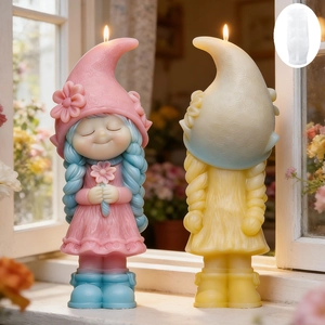 Cute girl candle silicone mold with braided hair and hat for DIY scented aromatherapy