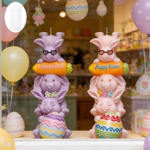 Easter stacked bunny silicone mold for DIY candles with Happy Easter carrot and egg detail