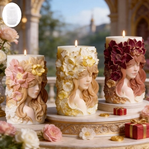 Moule en silicone cylindrique avec relief floral féminin pour bougies parfumées DIY