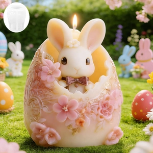 Easter bunny candle silicone mold featuring embossed floral eggshell and cute rabbit design