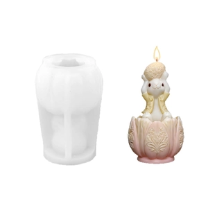 Silicone bunny candle mold with rabbit in tulip flower base for Easter DIY resin crafts