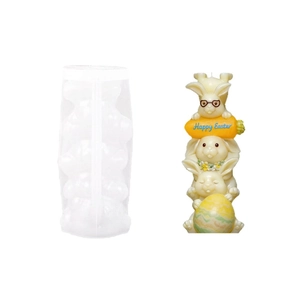 3D stacked bunnies silicone mold for Easter candles and resin crafts with Happy Easter egg