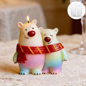 Detailed silicone mold showing two cute bears with red scarves for DIY candle making