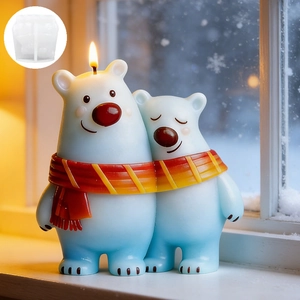 Polar bear silicone mold for DIY candles featuring two bears with scarves in snow