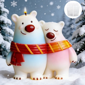 DIY silicone mold for romantic hugging teddy bear candles with scarf details for Valentine's
