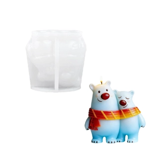 Silicone bear mold for DIY scented candles with hugging teddy bears and striped scarves