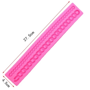 Pink silicone mold featuring bag chain patterns for fondant and chocolate baking 27.5x4.5cm
