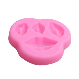 Pink silicone mold featuring four various lip shapes for fondant cake decorating and chocolate