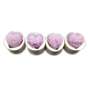 Set of 4 heart-shaped silicone molds for soap and candles with rose and bow designs