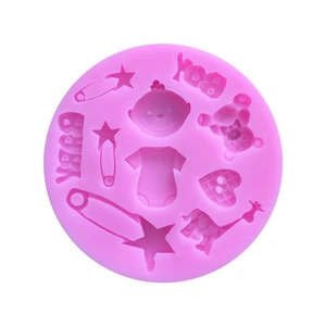 Stampo in silicone rosa a tema neonato con orsetto ed elefante per decorazioni torte