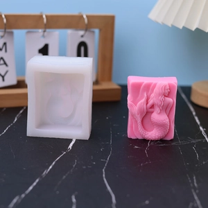 Mermaid relief silicone mold for square scented candles and handmade soap DIY crafts
