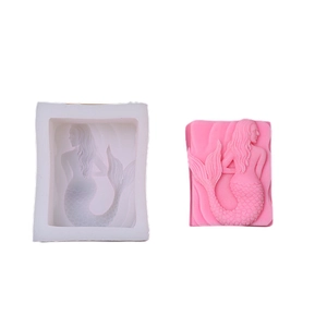 Square silicone mold for 3D mermaid relief candles and gypsum crafts with high detail