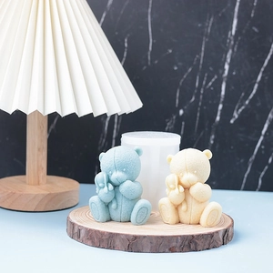 Teddy Bear Hugging Bunny Silicone Mold For DIY Handmade Scented Candle Plaster Craft Chocolate Cake Decoration