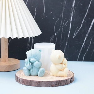 3D bear silicone mold for DIY candles and soaps with textured finished crafts