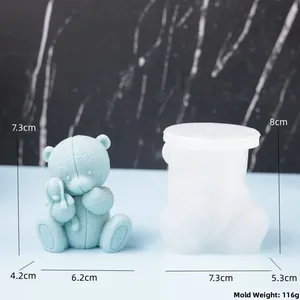 Detail view of teddy bear silicone mold with dimensions 7.3x5.3x8cm for DIY candle making