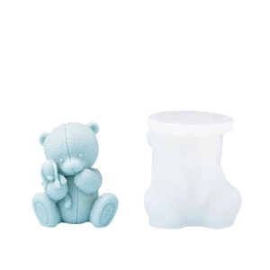 3D bear silicone mold for DIY candles and plaster featuring a bear holding a rabbit