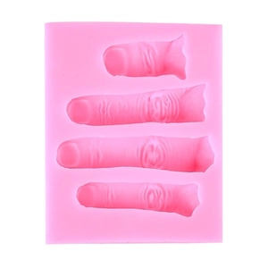 Pink silicone mold with four realistic severed finger cavities for Halloween cake decorating