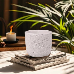 Nordic minimalist cement candle holder cup with textured finish for home decoration