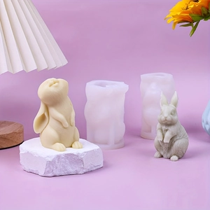 Set di stampi in silicone a forma di coniglio 3D per candele e ornamenti in gesso