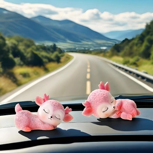 Pink cartoon deer car dashboard ornaments with cute sleeping poses on center console