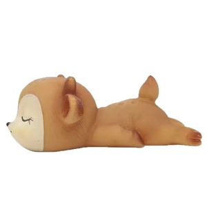 Cute cartoon sleeping deer resin ornament with warm brown tones and a minimalist style