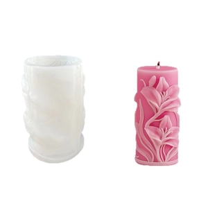 Leaf cylinder silicone mold for DIY candles featuring lily embossed floral patterns