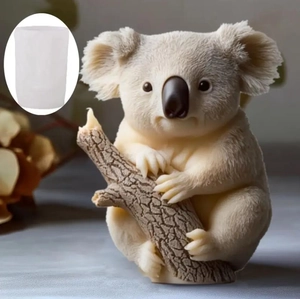 3D koala silicone mold and finished resin sculpture with detailed fur and tree texture