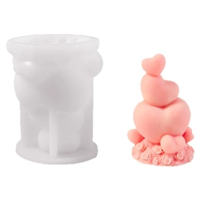 3-tier heart silicone mold with rose base for DIY scented candles and home decor