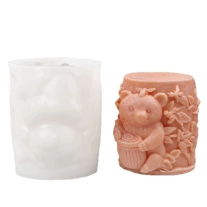 DIY silicone mold for 3D cartoon bear with honey pot carving and floral details