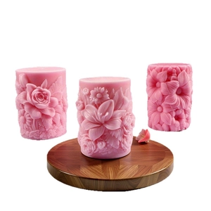 Cylindrical silicone mold for 3D floral embossed candles and handmade soaps