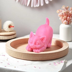 Pink kitten silicone mold for 3D cat scented candles and plaster crafts, matte finish