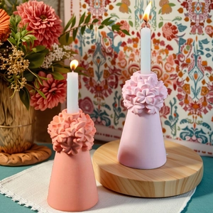 Modern floral relief candle holder silicone mold for DIY plaster home decor