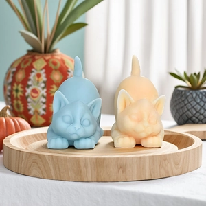 Cute 3D cat silicone molds for aromatherapy candles and plaster crafts, blue and orange