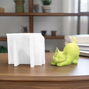 3D cat silicone mold for DIY scented candles and plaster crafts with finished cat figure