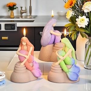 Mermaid Silicone Mold For DIY Scented Candle Gypsum Plaster Ornaments Resin Crafting 3D Sea Theme Baking Cake Molds Tool