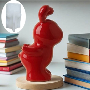 Minimalist rabbit silicone mold for DIY candles and home decor sculptures on wood base