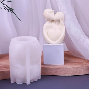 3D romantic kissing couple silicone mold with heart shape for scented candle making