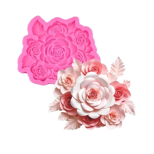 7-Cluster Rose Flower Silicone Mold For Cake Chocolate Baking Handmade Candle Plaster Clay Aromatherapy Stone Decor Pink