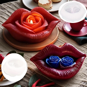Lip Rose Silicone Mold For DIY Valentine Candle Plaster Ornament Aroma Stone Mousse Cake Chocolate Baking Mold
