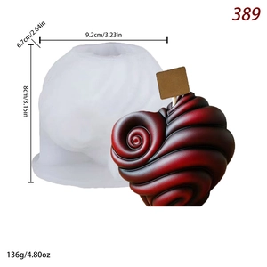 Vista detallada del molde de silicona corazón espiral 3D con medidas y especificaciones